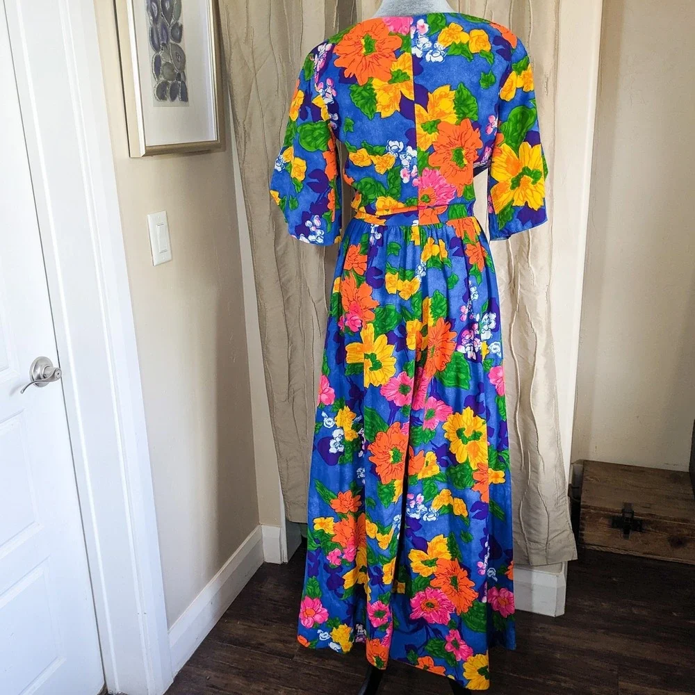Handmade Vintage 70s Psychedelic Floral Palazzo Jumpsuit XS Mod Wide Leg